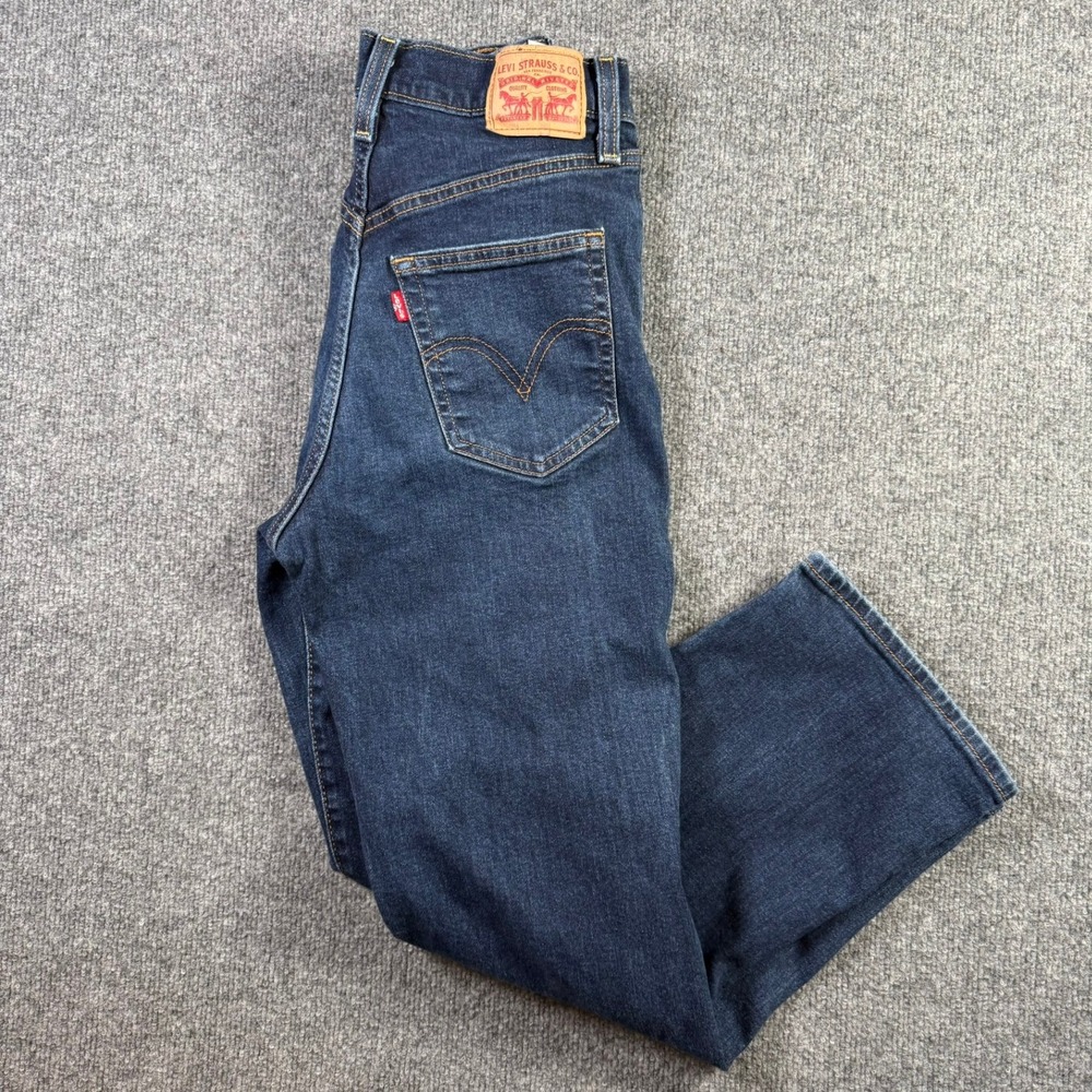 Levi's Ribcage Straight Ankle Jeans Womens 27 Dark Wash Distressed 72693-0133